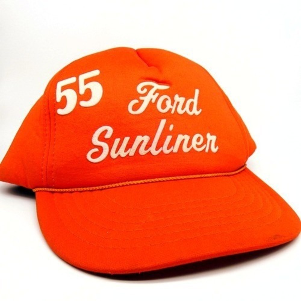 RARE Vintage 55 FORD SUNLINER Red Trucker Hat Snapback 70s 80s Good Condition